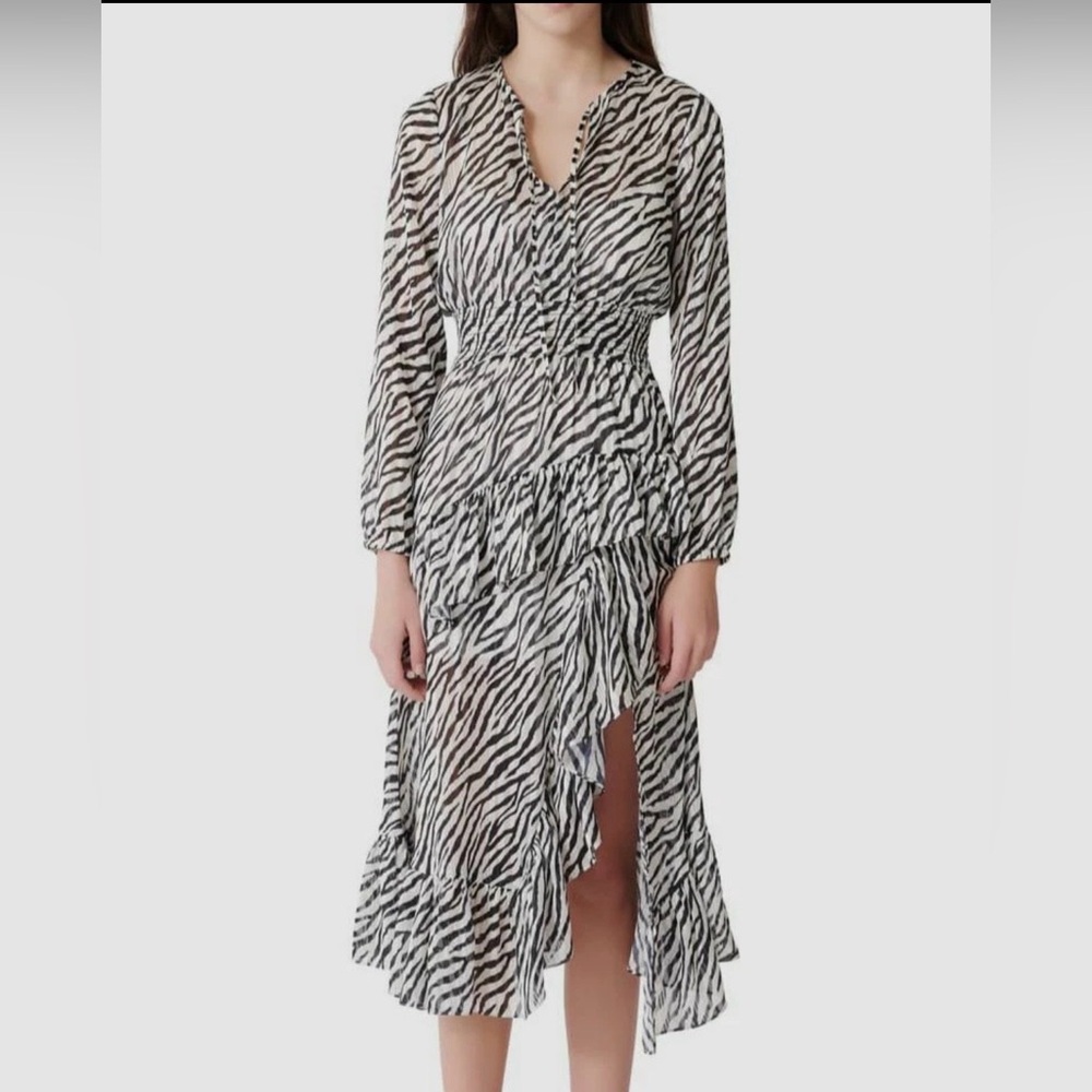 Maje Black and White Patterned Long Sleeve Dress